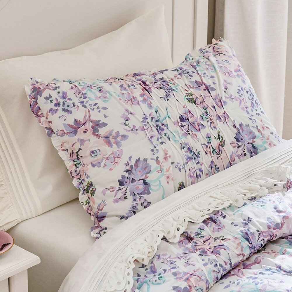 LoveShackFancy Lavender Damask Texture Floral Standard Pillow Sham Cover NWT
